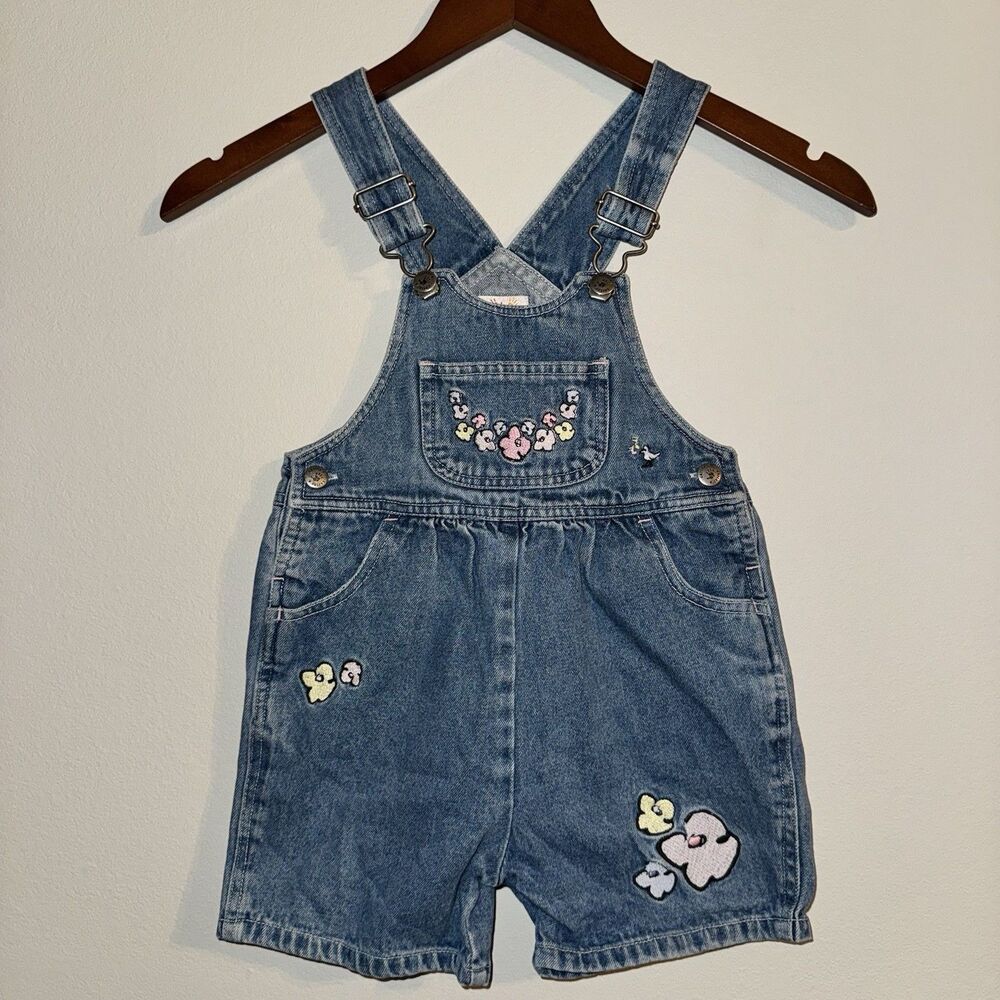 Vintage Carter’s Flower Power Overalls Toddler Denim Overalls 12-18M Y2K Cotton